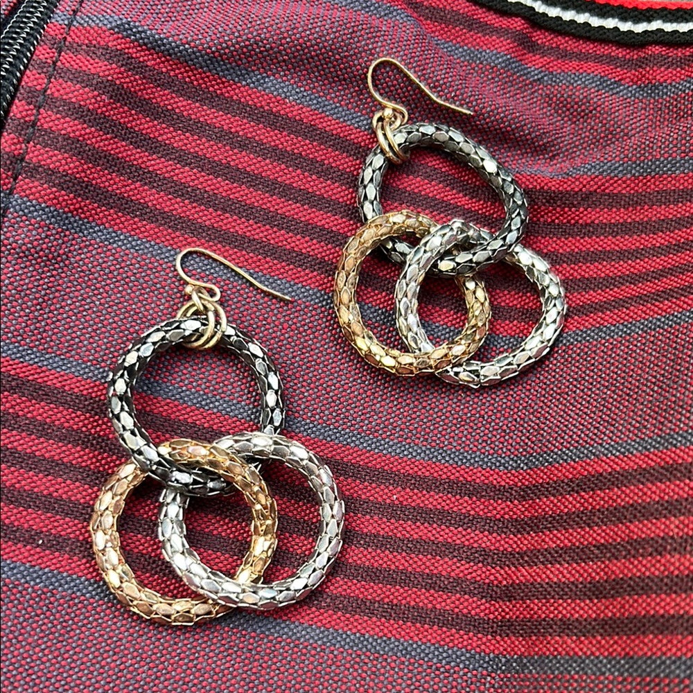 Vintage Snake Gold and Silver Interlocking Hoop Earrings